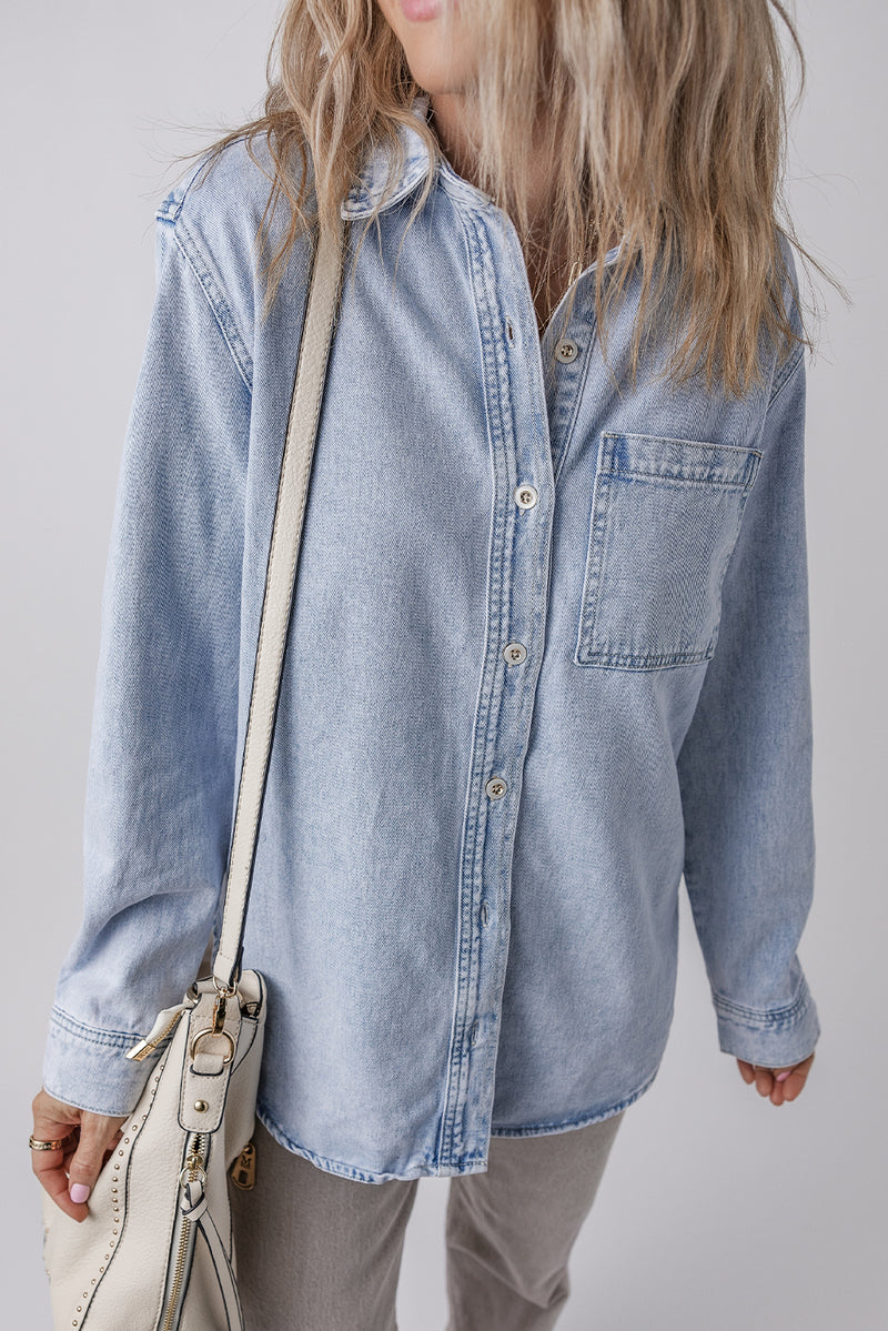 Beau Blue Long Sleeve Buttoned Chest Pocket Denim Shirt