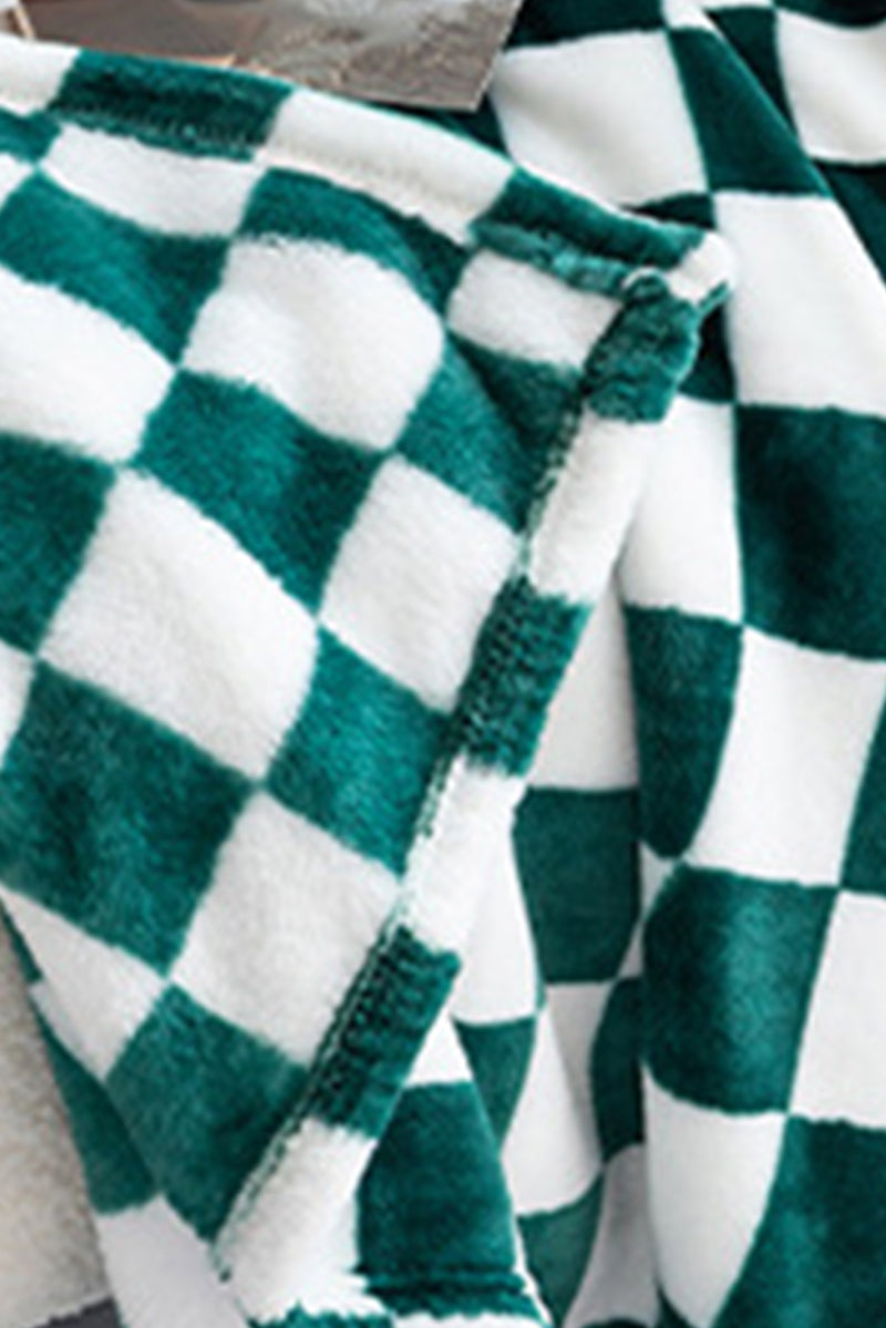 Dark Green Checkerboard Printed Soft Throw Blanket 120*200cm