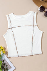 Wholesale White Exposed Seam Ribbed Cropped Tank Top