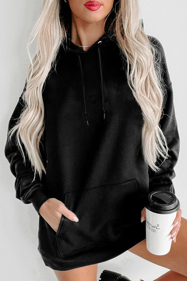 Black Kangaroo Pocket Drawstring Chunky Hoodie