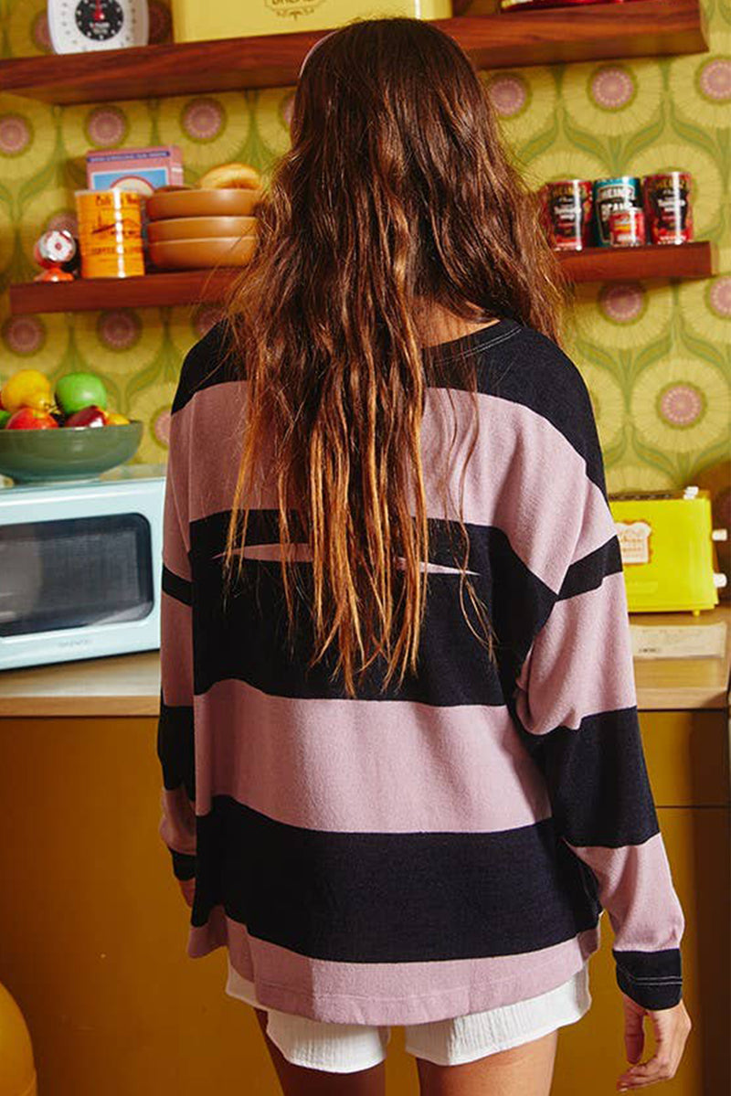 Pink Stripe Colorblock Number 22 Graphic Top