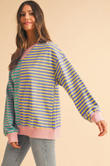 Green Stripe Colorblock Drop Shoulder Oversized Sweatshirt