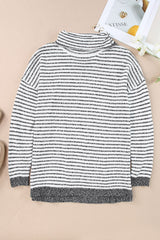 Black Striped Turtleneck Long Sleeve Sweater