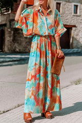 Multicolor Bohemian Tie Dye Pleated Wide Leg Jumpsuit