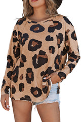 White Leopard Print Casual Loose Long Sleeve Top