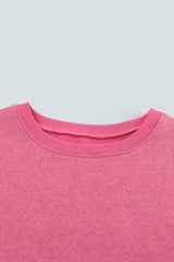 Rosy Color Block Casual Drop Sleeve Sweatshirt