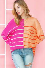 Multicolor Striped Color Block Loose Fit Knit Sweater