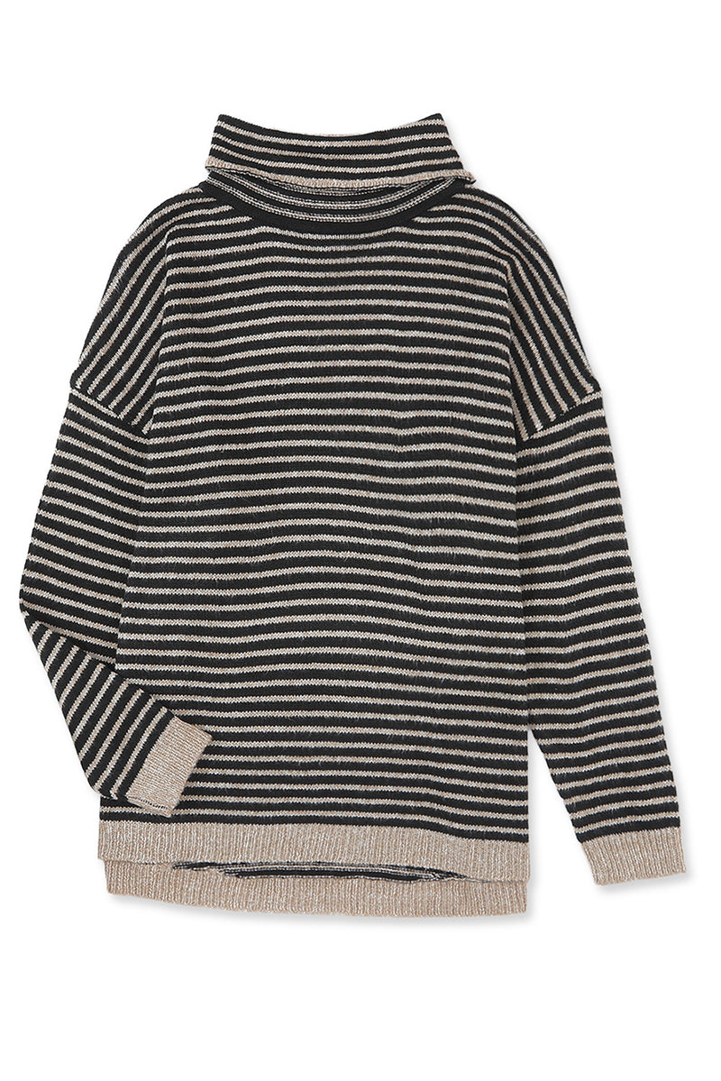 Black Striped Turtleneck Long Sleeve Sweater