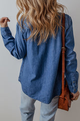 Sky Blue Flap Pocket Button Up Shirt Collar Denim Jacket