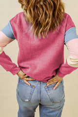 Rosy Color Block Casual Drop Sleeve Sweatshirt