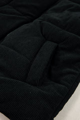 Black Solid Color Corduroy Puffer Vest Coat