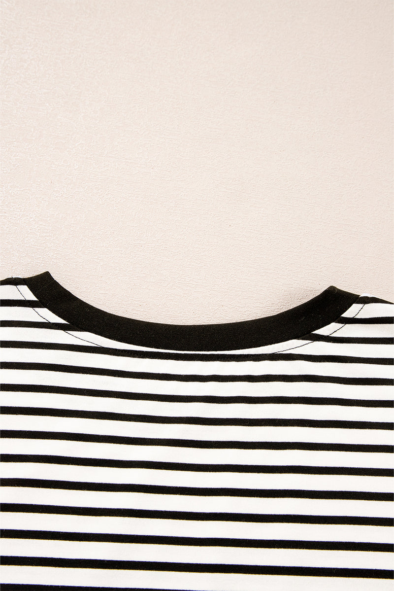 Black Stripe Chest Pocket Patch Round Neck Sleeveless Tee