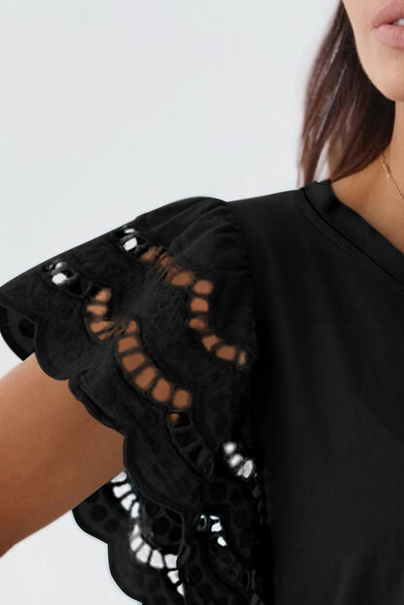 White Eyelet Butterfly Sleeve Business Casual Top