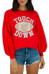 Fiery Red TOUCH DOWN Rugby Graphic Pullover Sweatshirt