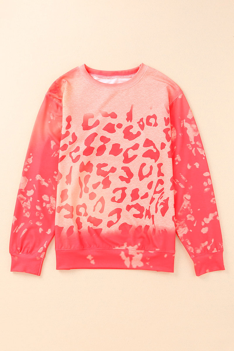 Pink Cheetah Print Drop Sleeve Bleached Sweatshirt