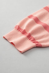 Pink Striped Colorblock Drop Shoulder Sweater