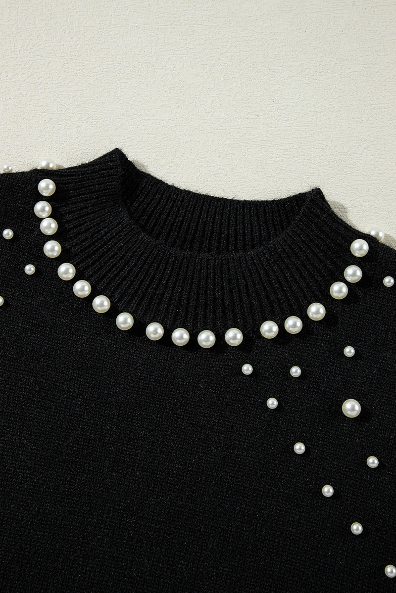 Black Pearl Beaded Bishop Sleeve Sweater