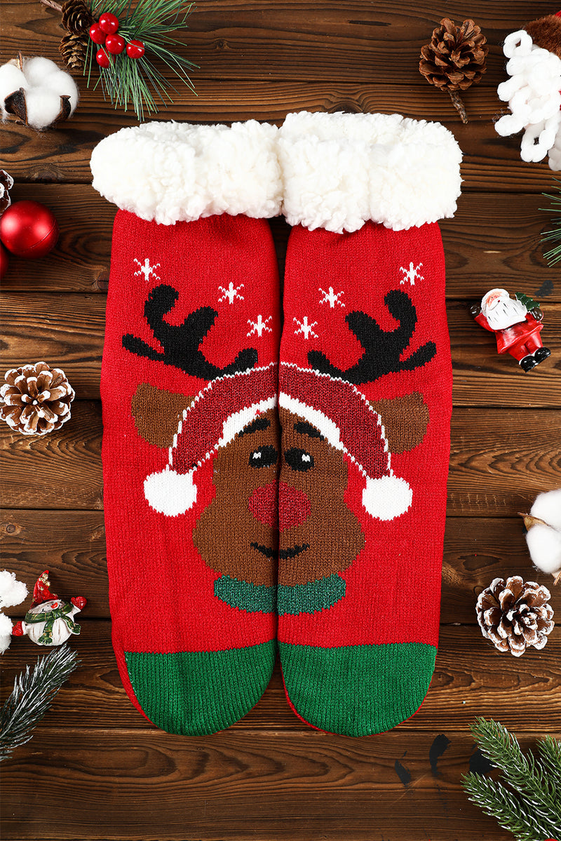 Red Christmas Reindeer Pattern Thermal Socks