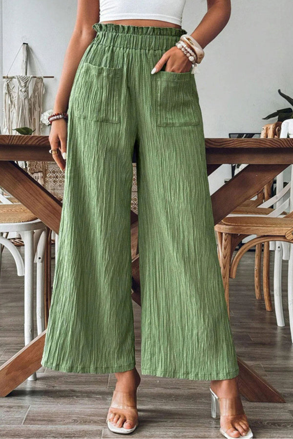 Grass Green Pocket Crinkle High Waist Pants