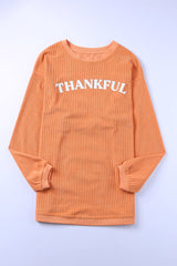 Orange-3 THANKFUL Letter Graphic Corded Sweatshirt