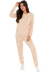 Apricot Christmas Tree Print Loose Fit Pajama Set