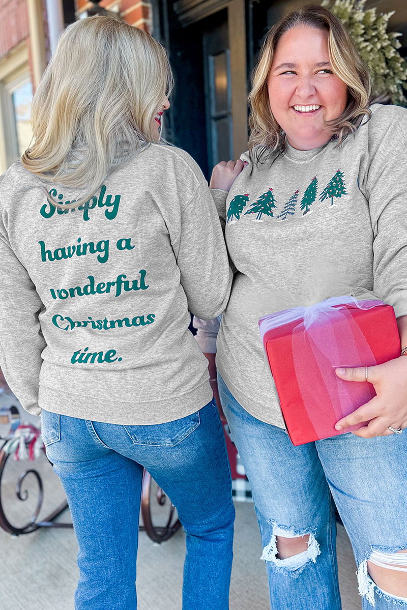 Gray Double Side Print Christmas Tree Letter Graphic Sweatshirt