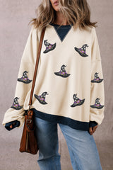 White Halloween Witch Hat Patched Colorblock Edge Sweatshirt