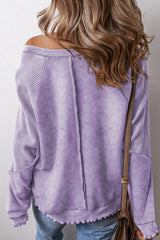 Orchid Petal Textured Patchwork Plus Size Pullover Sweatshirt