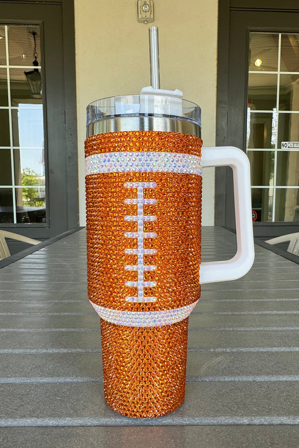 Orange 40oz Rhinestone Rugby Football Handle Vacuum Cup