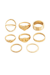 Gold 8Pcs Minimalism Alloy Ring Set