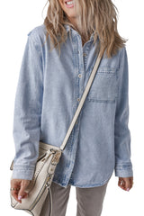 Beau Blue Long Sleeve Buttoned Chest Pocket Denim Shirt