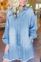 Beau Blue Washed Raw Hem Denim Shirt Dress