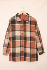 Orange Plaid Button Up Long Sleeve Flannel Shacket