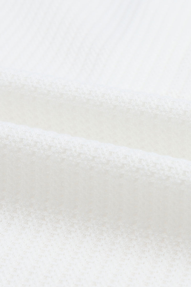 White Waffle Knit Buttoned Long Sleeve Crop & Shorts Lounge Set