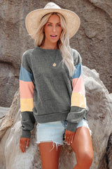 Rosy Color Block Casual Drop Sleeve Sweatshirt