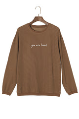 Khaki You Are Loved Print Corduroy Sweatshirt