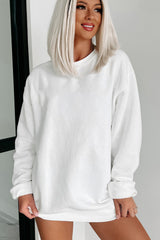 Light Grey Solid Loose Crew Neck Fleece Sweatshirt