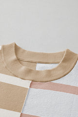 Khaki Stripe Exposed Seam Patchwork Loose Sweatshirts