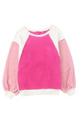 Rosy Colorblock Patchwork Plush Pullover Sweatshirt