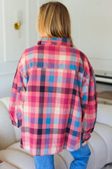 Rose Checkered Print Button-up Plus Size Shirt