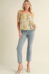 Yellow Floral Patchwork Boho Knot Straps Top