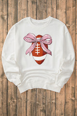 Beige Casual Game Day Bow Print Graphic Sweatshirt