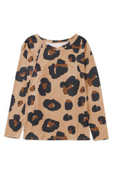 White Leopard Print Casual Loose Long Sleeve Top