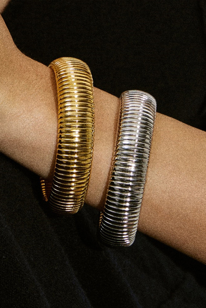 Gold Textured Titanium Steel Chunky Bangle