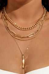 Gold Multi Layered Bar Pendant Minimalist Link Chain Necklace