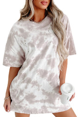 White Tie-dye Print Oversized Boyfriend T Shirt