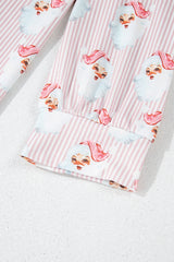 Pink Santa Claus Striped Print Loose Fit Two Piece Loungewear Set