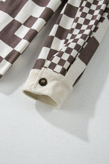 Brown Checkered Corduroy Button Up Shacket