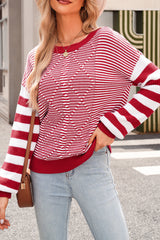 Brown Stripe Twisted Knitted Drop Shoulder Sweater