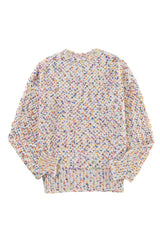 White Colorful Confetti Knit Lantern Sleeve Sweater